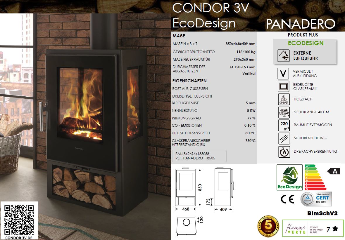 Kaminofen Condor 3V 8kW – Bild 8